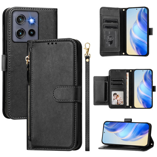 Moto G Stylus 2025 Multi-Card Slots Zipper Wallet Leather Phone Case - Black