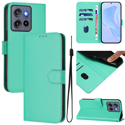 Moto G Stylus 2025 Skin Feel Solid Color Leather Phone Case with Lanyard - Green