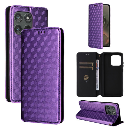 Motorola Edge 2025 Cubic Grid Texture Flip Leather Phone Case - Purple