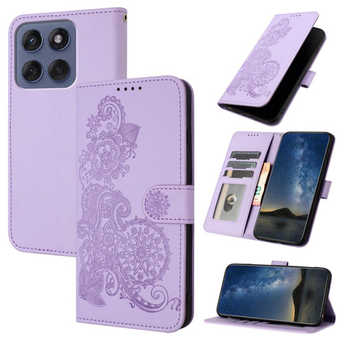 Motorola Edge 2025 Datura Flower Embossed Flip Leather Phone Case - Purple