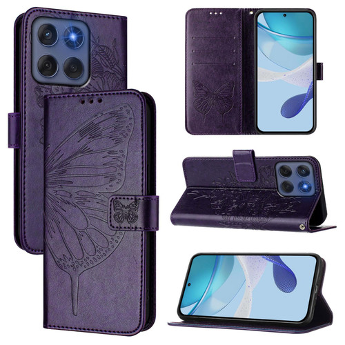 Motorola Edge 2025 Embossed Butterfly Leather Phone Case - Dark Purple
