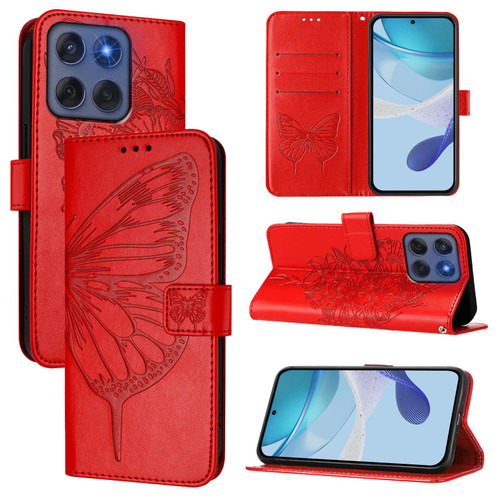 Motorola Edge 2025 Embossed Butterfly Leather Phone Case - Red