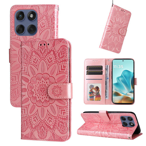 Motorola Edge 2025 Embossed Sunflower Leather Phone Case - Rose Gold