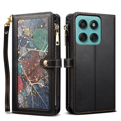 Motorola Edge 2025 ESEBLE Star Series Lanyard Zipper Wallet RFID Leather Case - Black