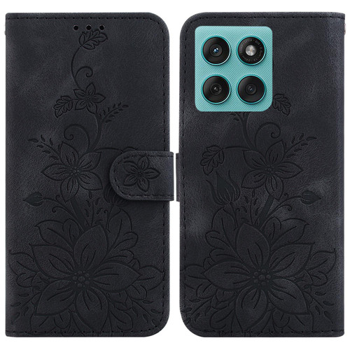 Motorola Edge 2025 Lily Embossed Leather Phone Case - Black