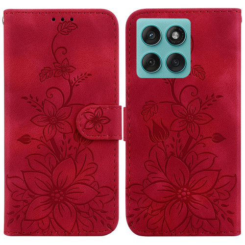 Motorola Edge 2025 Lily Embossed Leather Phone Case - Red