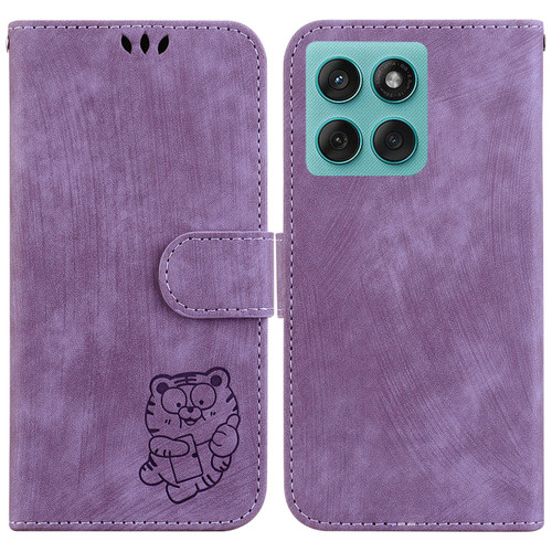 Motorola Edge 2025 Little Tiger Embossed Leather Phone Case - Purple