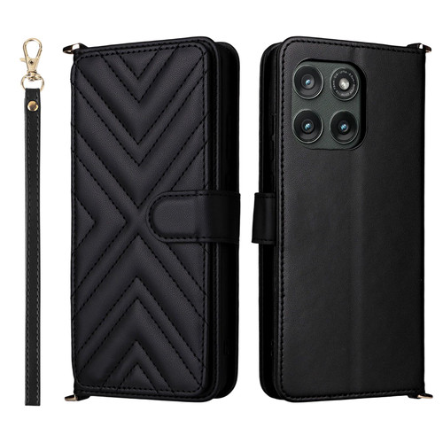 Motorola Edge 2025 Multifunctional 6-Card Slots Leather Phone Case with Wrist Strap - Black