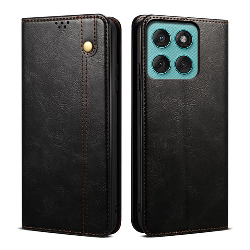 Motorola Edge 2025 Oil Wax Crazy Horse Texture Leather Phone Case - Black