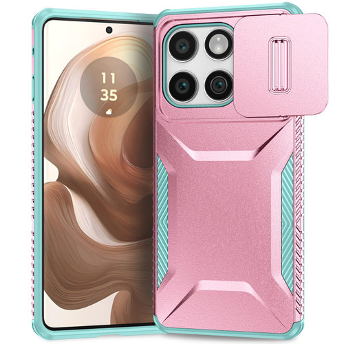 Motorola Edge 2025 Sliding Camshield Phone Case - Grey Green + Pink