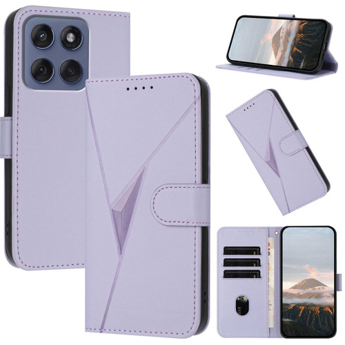 Motorola Edge 2025 Triangle Pattern Buckle Clasp Leather Phone Case - Light Purple