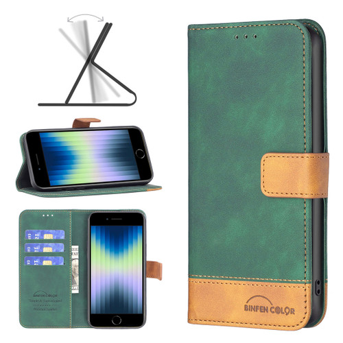 iPhone 7 / 8 / SE 2020 / SE 2022 BF11 Color Matching Skin Feel Leather Phone Case - Green