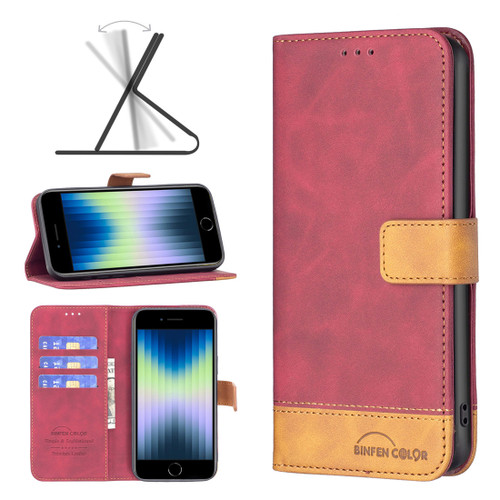 iPhone 7 / 8 / SE 2020 / SE 2022 BF11 Color Matching Skin Feel Leather Phone Case - Red