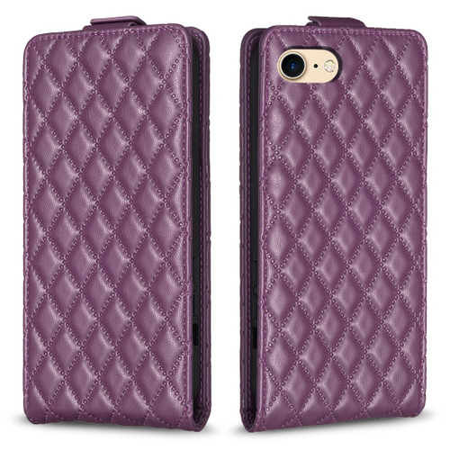 iPhone 7 / 8 / SE 2020 / SE 2022 Diamond Lattice Vertical Flip Leather Phone Case - Dark Purple