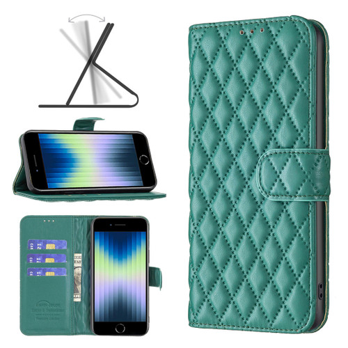 iPhone 7 / 8 / SE 2020 / SE 2022 Diamond Lattice Wallet Leather Flip Phone Case - Green