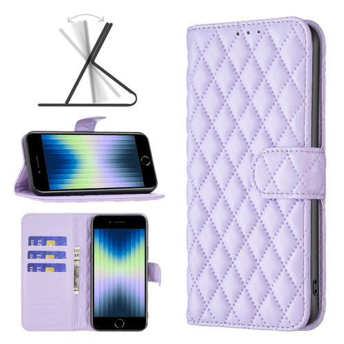 iPhone 7 / 8 / SE 2020 / SE 2022 Diamond Lattice Wallet Leather Flip Phone Case - Purple