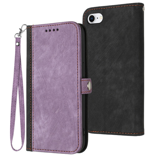 iPhone 7 / 8 / SE 2020 / SE 2022 Side Buckle Double Fold Hand Strap Leather Phone Case - Purple