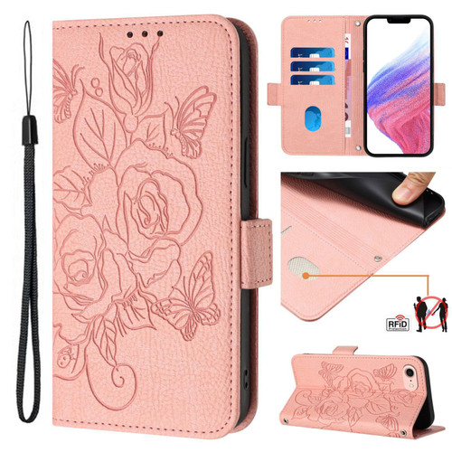 iPhone 7 / 8 / SE 2020 / SE 2022 Embossed Rose RFID Anti-theft Leather Phone Case - Pink