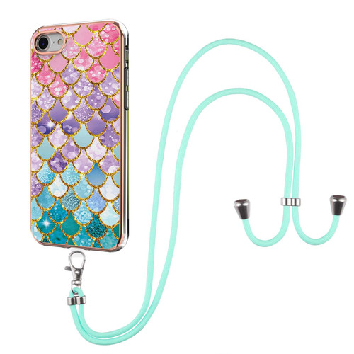 iPhone 7 / 8 / SE 2020 / SE 2022 Electroplating Pattern IMD TPU Shockproof Case with Neck Lanyard - Colorful Scales
