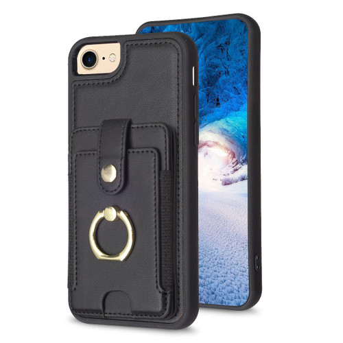 iPhone 7 / 8 / SE 2020 / SE 2022 BF27 Metal Ring Card Bag Holder Phone Case - Black