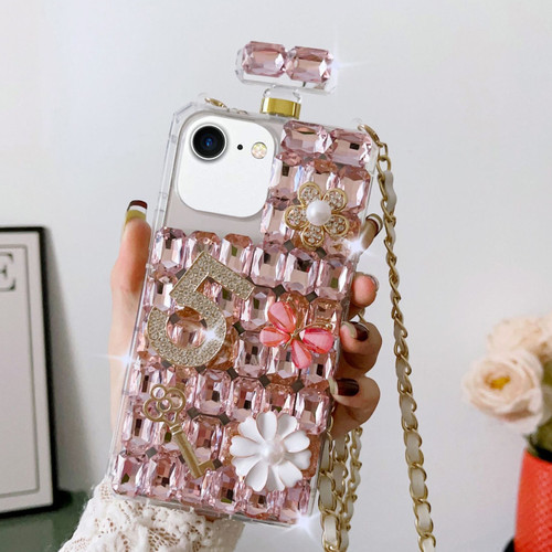 iPhone 7 / 8 / SE 2020 / SE 2022 Crossbody Perfume Bottle Handmade Inlaid Diamond PC Phone Case - Pink