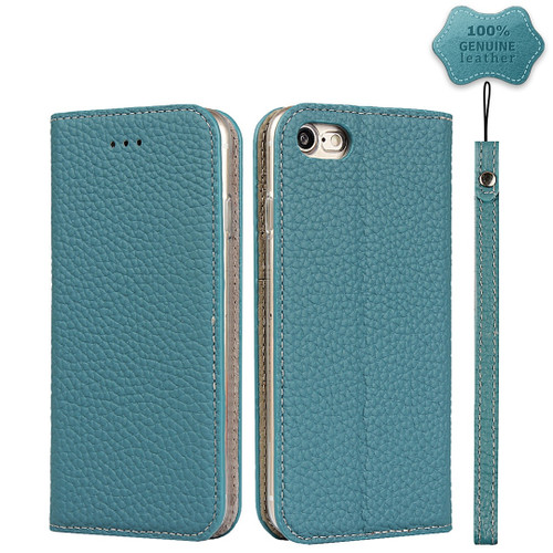 iPhone 7 / 8 / SE 2020 / SE 2022 Litchi Genuine Leather Phone Case - Sky Blue