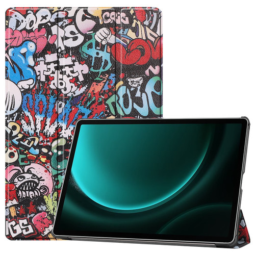 Samsung Galaxy Tab S9 FE+ / S10+ Custer Painted 3-Fold Holder Smart Leather Tablet Case - Graffiti