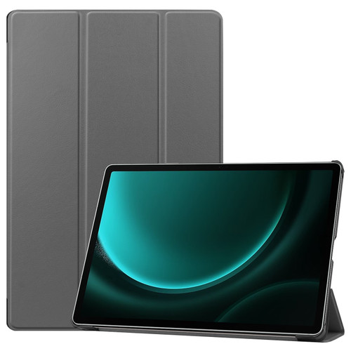Samsung Galaxy Tab S9 FE+ / S10+ Custer Pure Color 3-Fold Holder Smart Leather Tablet Case - Grey