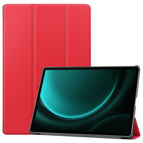 Samsung Galaxy Tab S9 FE+ / S10+ Custer Pure Color 3-Fold Holder Smart Leather Tablet Case - Red