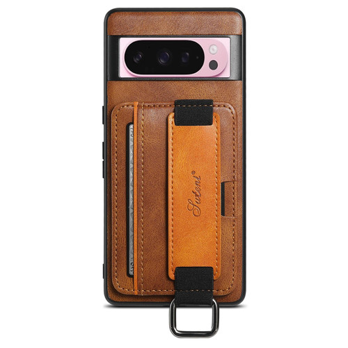 Googel Pixel 10 Pro Suteni H13 Card Wallet Wrist Strap Holder PU Phone Case - Brown
