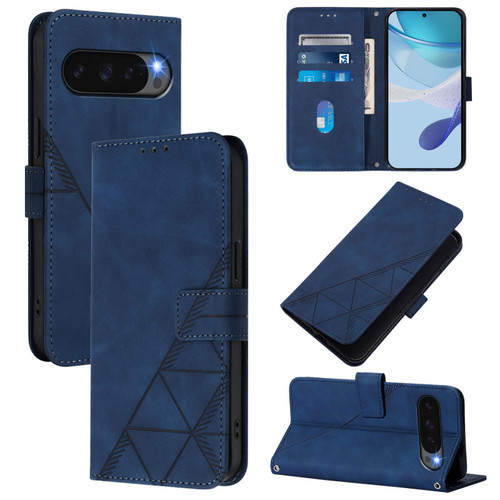 Google Pixel 10 / 10 Pro Crossbody 3D Embossed Flip Leather Phone Case - Blue