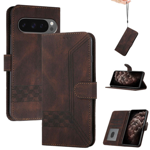 Google Pixel 10 / 10 Pro Cubic Skin Feel Flip Leather Phone Case - Brown