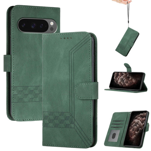 Google Pixel 10 / 10 Pro Cubic Skin Feel Flip Leather Phone Case - Green