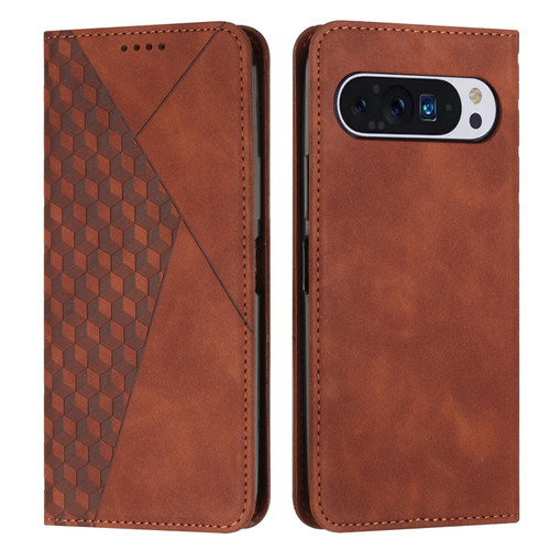 Google Pixel 10 / 10 Pro Diamond Splicing Skin Feel Magnetic Leather Phone Case - Brown