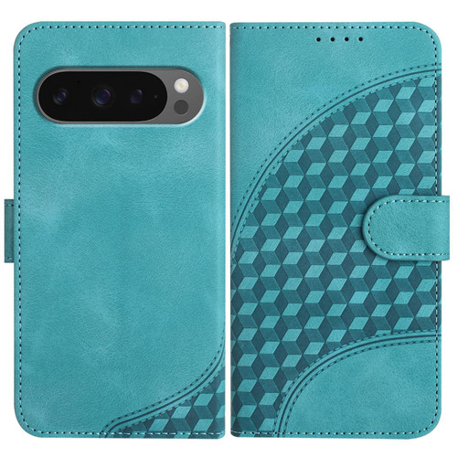 Google Pixel 10 / 10 Pro Elephant Head Embossed Phone Leather Case with Lanyard - Light Blue