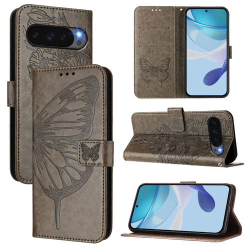 Google Pixel 10 / 10 Pro Embossed Butterfly Leather Phone Case - Grey