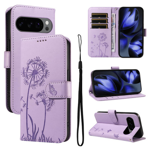 Google Pixel 10 / 10 Pro Global Dandelion Embossed Pattern Flip Leather Phone Case - Purple