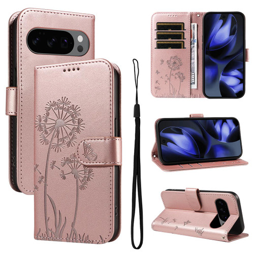 Google Pixel 10 / 10 Pro Global Dandelion Embossed Pattern Flip Leather Phone Case - Rose Gold