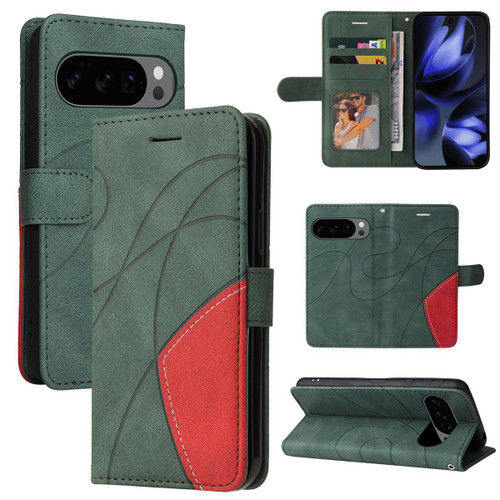 Google Pixel 10 / 10 Pro Global Dual-color Splicing Flip Leather Phone Case - Green
