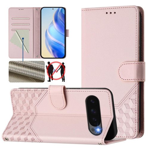 Google Pixel 10 / 10 Pro Global Honeycomb Embossing RFID Leather Phone Case - Pink