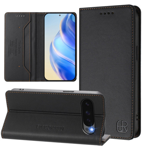 Google Pixel 10 / 10 Pro Global RC01 Dual-Folded Magnetic Suction RFID Leather Phone Case - Black