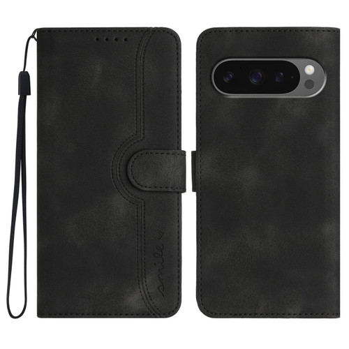 Google Pixel 10 / 10 Pro Heart Pattern Skin Feel Leather Phone Case - Black Google Pixel 10 / 10 Pro Heart Pattern Skin Feel Leather Phone Case - Black