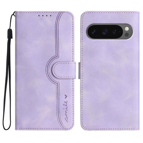 Google Pixel 10 / 10 Pro Heart Pattern Skin Feel Leather Phone Case - Purple