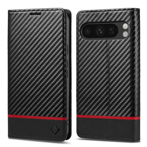 Google Pixel 10 / 10 Pro LC.IMEEKE Carbon Fiber Leather Phone Case - Horizontal Black