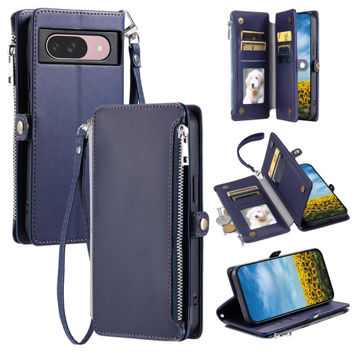 Google Pixel 10 / 10 Pro Leather Stitching Multi-card Slot Zipper Phone Case - Blue
