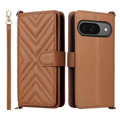 Google Pixel 10 / 10 Pro Multifunctional 6-Card Slots Leather Phone Case with Wrist Strap - Brown