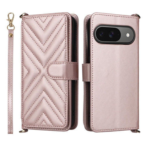 Google Pixel 10 / 10 Pro Multifunctional 6-Card Slots Leather Phone Case with Wrist Strap - Pink