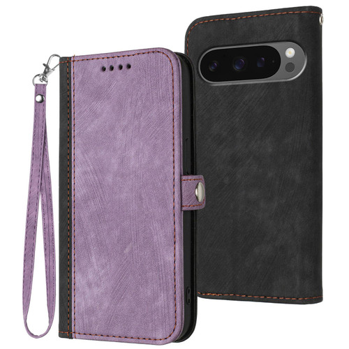 Google Pixel 10 / 10 Pro Side Buckle Double Fold Hand Strap Leather Phone Case - Purple
