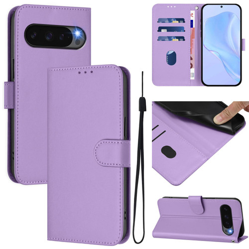 Google Pixel 10 / 10 Pro Skin Feel Solid Color Leather Phone Case with Lanyard - Lavender Purple
