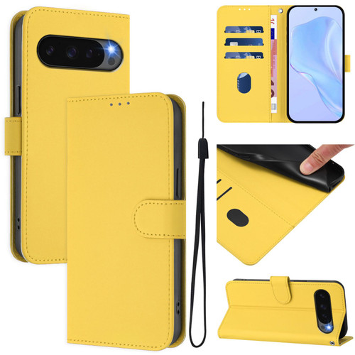 Google Pixel 10 / 10 Pro Skin Feel Solid Color Leather Phone Case with Lanyard - Lemon Yellow